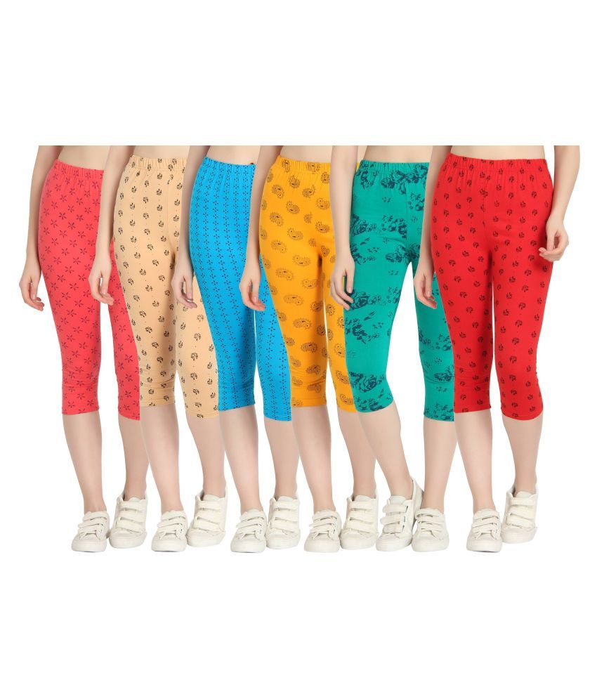     			Diaz Multi Color Cotton Lycra Printed Capri