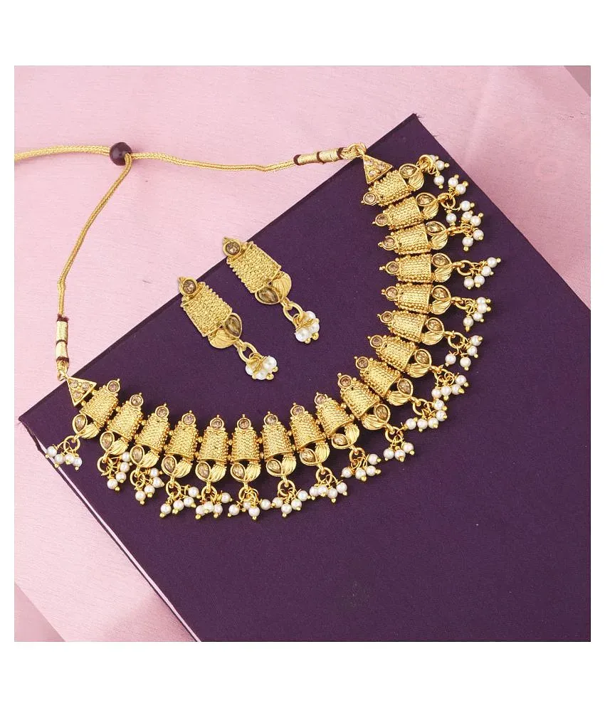 Silver Shine Alloy Golden Choker Traditional Gold Plated Necklaces