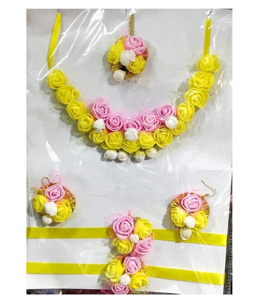 Flower Jewellery Set For Haldi Baby Shower Mehndi Godbharai Yellow Gota Patti Set For Women And Girls Buy Flower Jewellery Set For Haldi Baby Shower Mehndi Godbharai Yellow Gota Patti Set For Rs 70 / pieceget latest price. flower jewellery set for haldi baby shower mehndi godbharai yellow gota patti set for women and girls