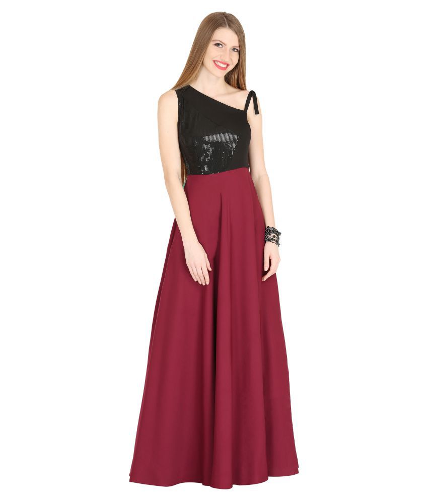 Raas Crepe Maroon Fit And Flare Dress