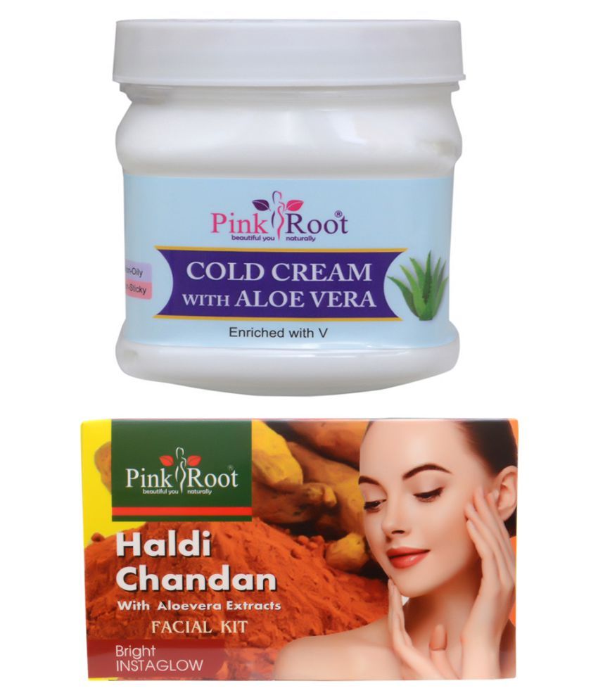 Pink Root ALOE VERA COLD CREAM With HALDI CHANDAN Facial Kit 80 g Pack