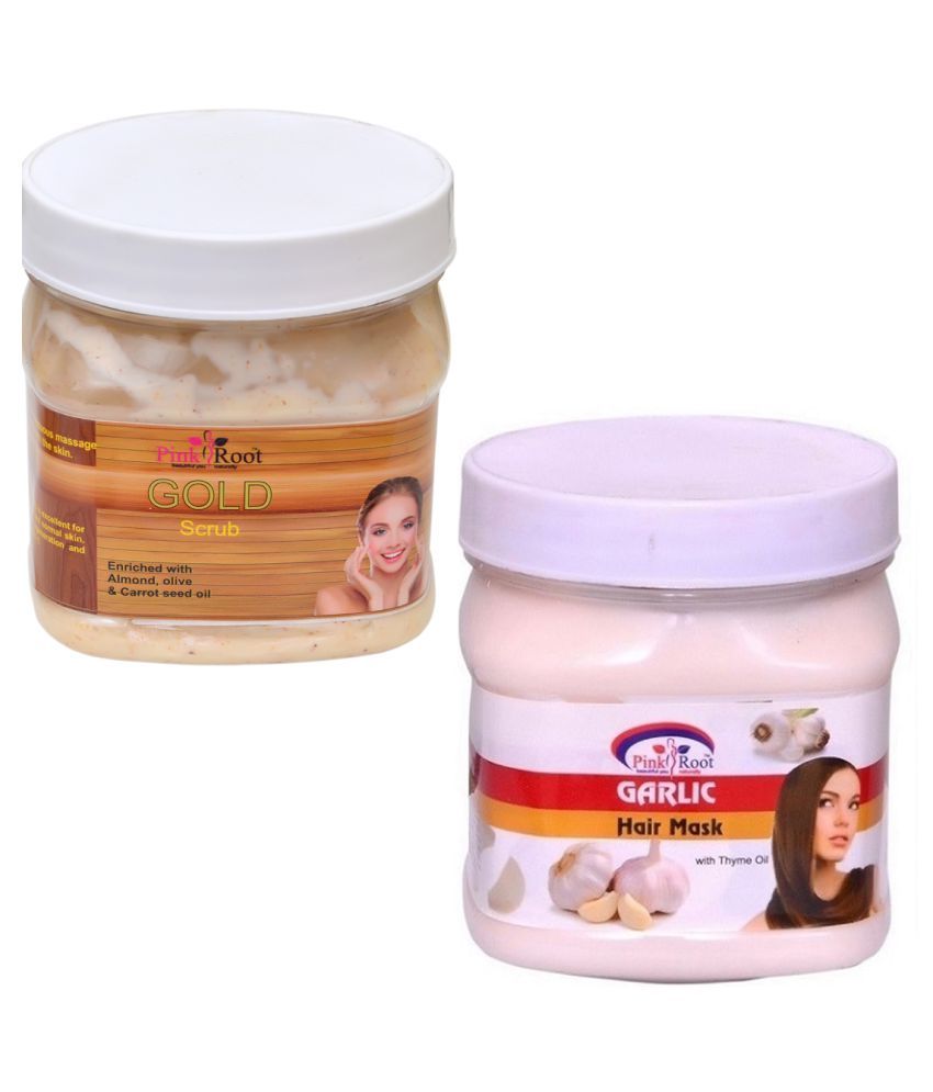 Pink Root GARLIC HAIR MASK500GM WITH GOLD Facial Scrub 500 gm pack of 2