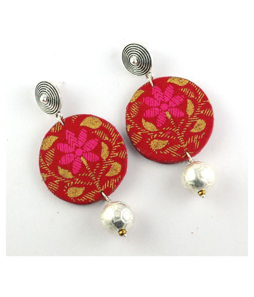 red fabric earrings