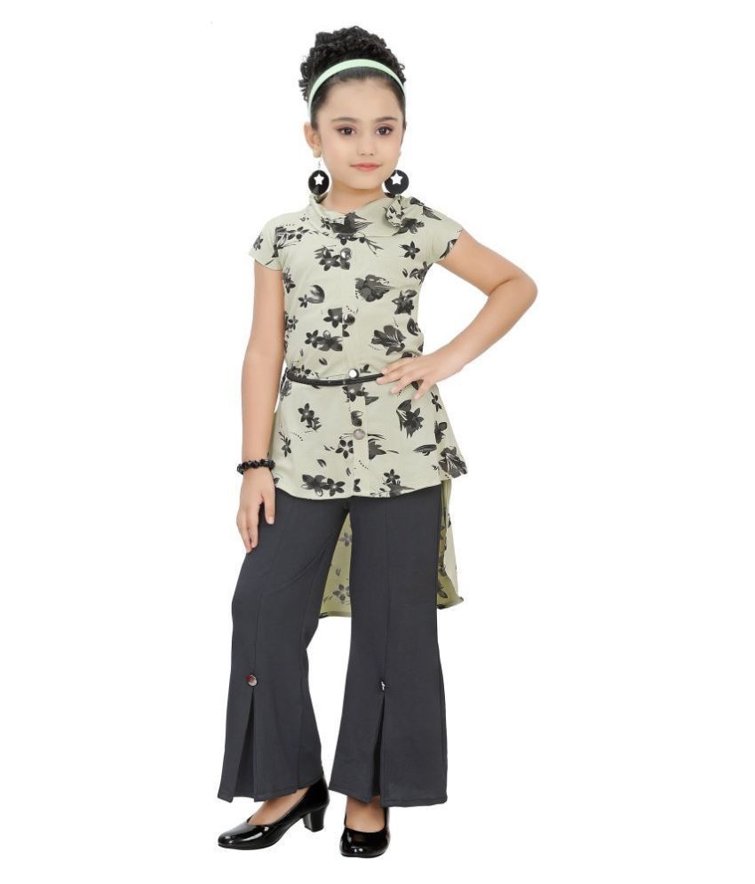     			Arshia Fashions Girls Long Top and Plaazo Set Green