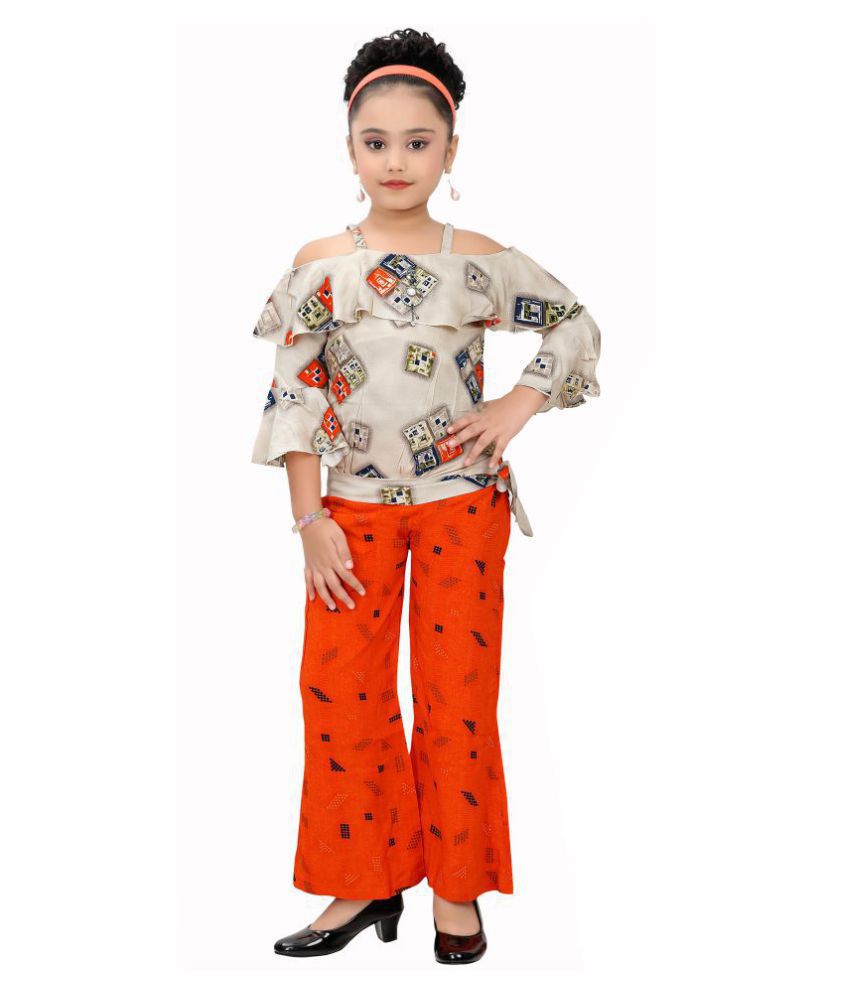     			Arshia Fashions Girls Top and Palazzo Pant Set Orange