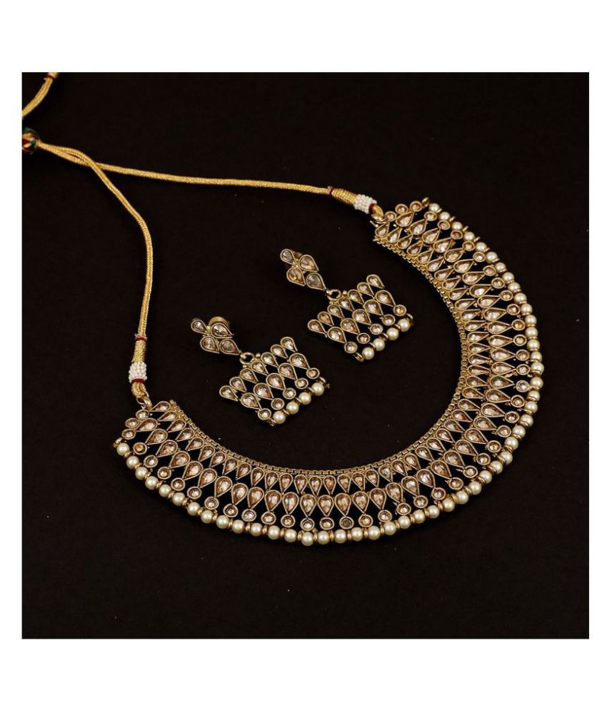 Piah Fashion Brass Golden Collar Designer High Gold Plated Necklaces Set