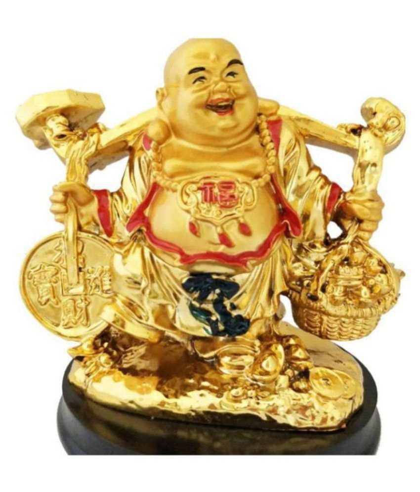     			Happy Man Laughing Buddha Holding Wealth Coin and Ingots Statue For Attracting Money Prosperity Financial Luck