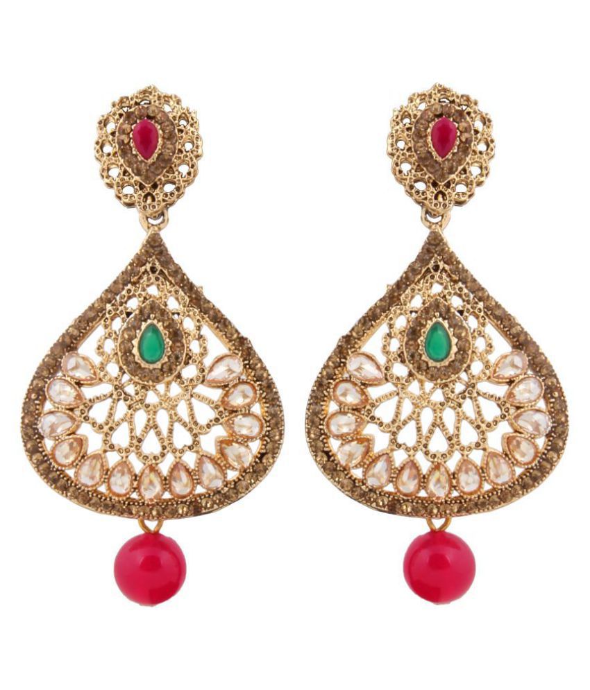     			Piah Fashion Gold Plated Trendy Green & Pink Color Party Wear Long Designer Dangler Earring for Womens And Girls