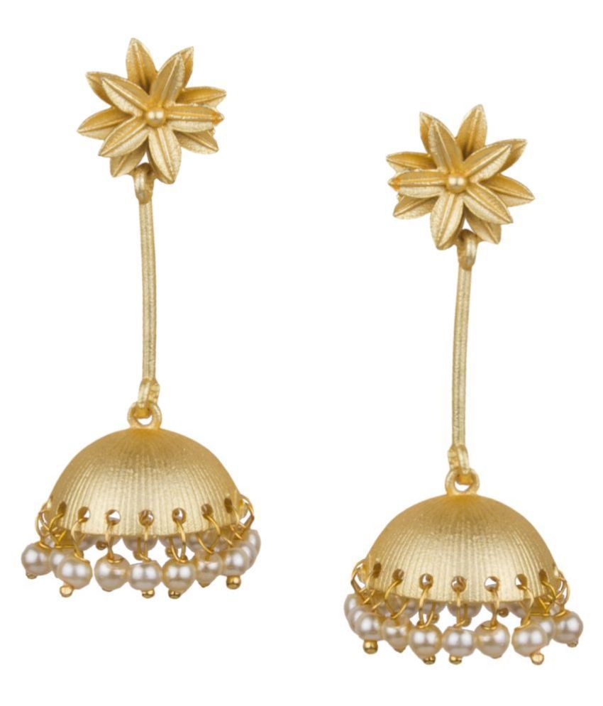     			Piah Fashion Pleasing Matt\nGold Flower shape Jhumkhi \nWith Pearl Earring For Women & Girl