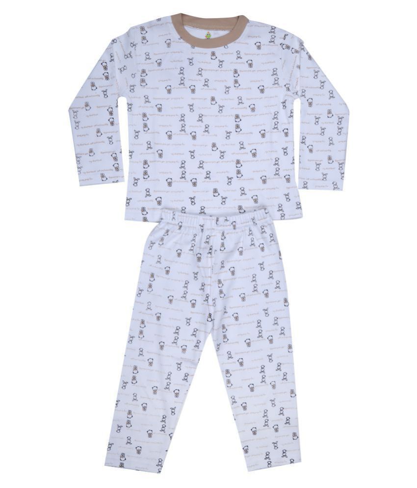     			KABOOS WHITE COLOUR COTTON PRINTED NIGHT SUIT FOR KIDS.