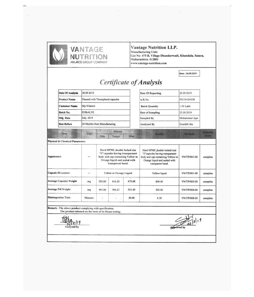 MyVitamin Flax Vit Flaxseed With Tocopherol Capsule 500 mg Buy