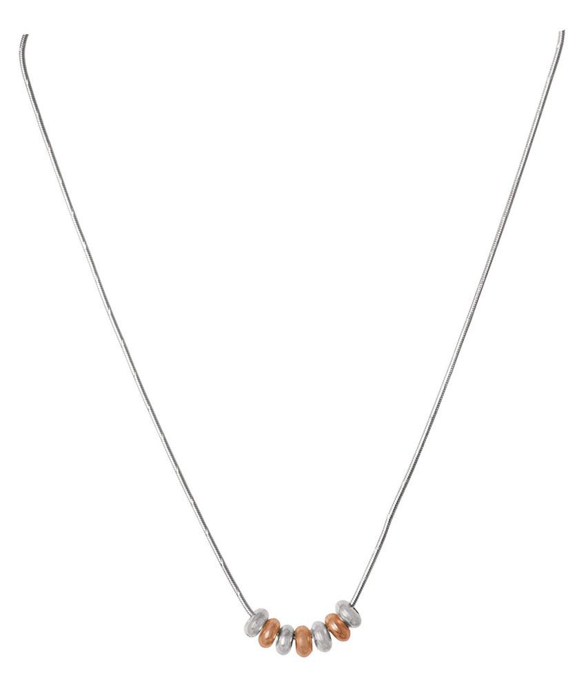     			Silver Plated Chain with Rondell Shaped Silver and Rose Gold Beads for Girls & Women