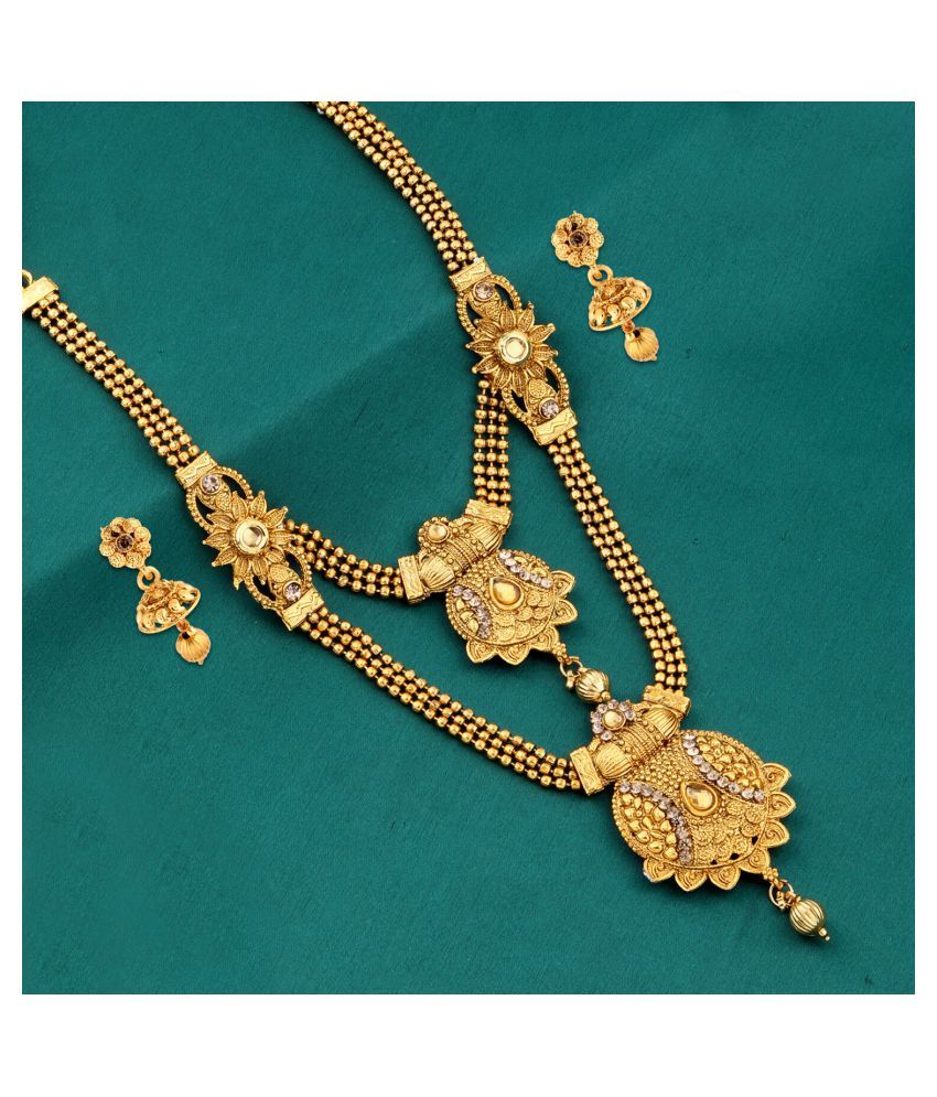     			Silver Shine Alloy Golden Choker Traditional Gold Plated Necklaces Set