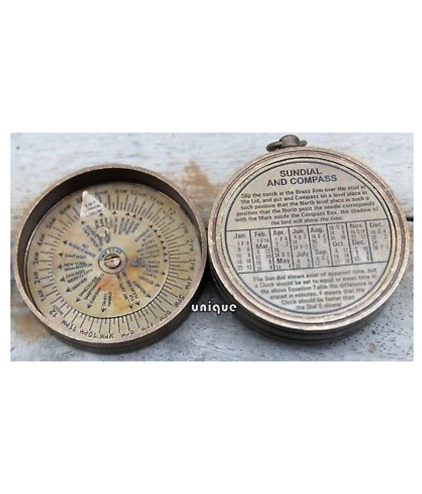 Antique Brass Poem Sundial Compass Marine Dollond London Pocket Nautical Compass 