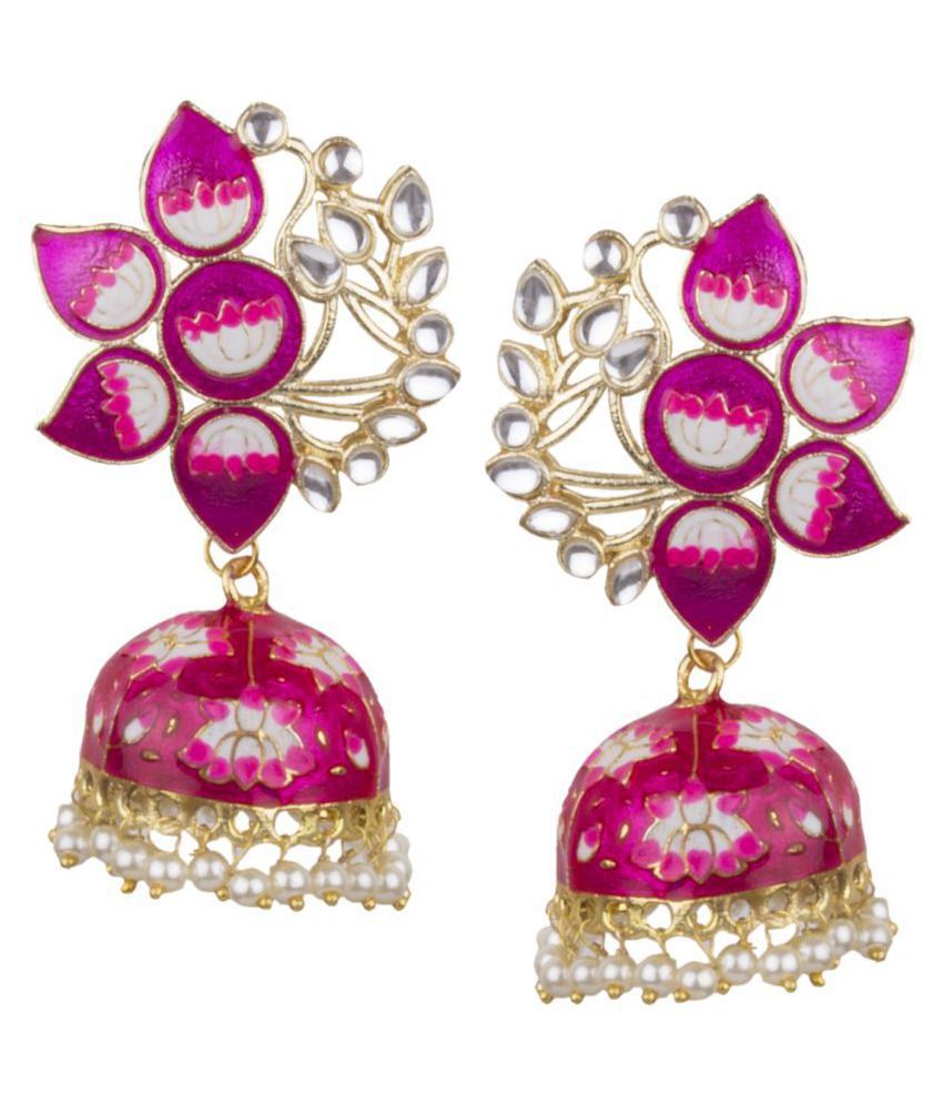     			Piah Fashion Delightful\nGold Plated Pink Minakari \nWith Kundan & Pearl Jhumkhi \nFor Women & Girls