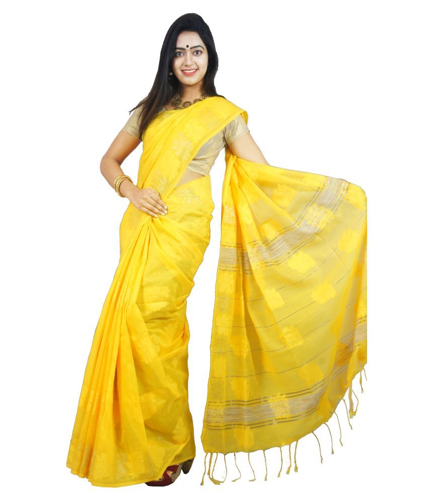 Digistall Yellow Bengal Handloom Saree 