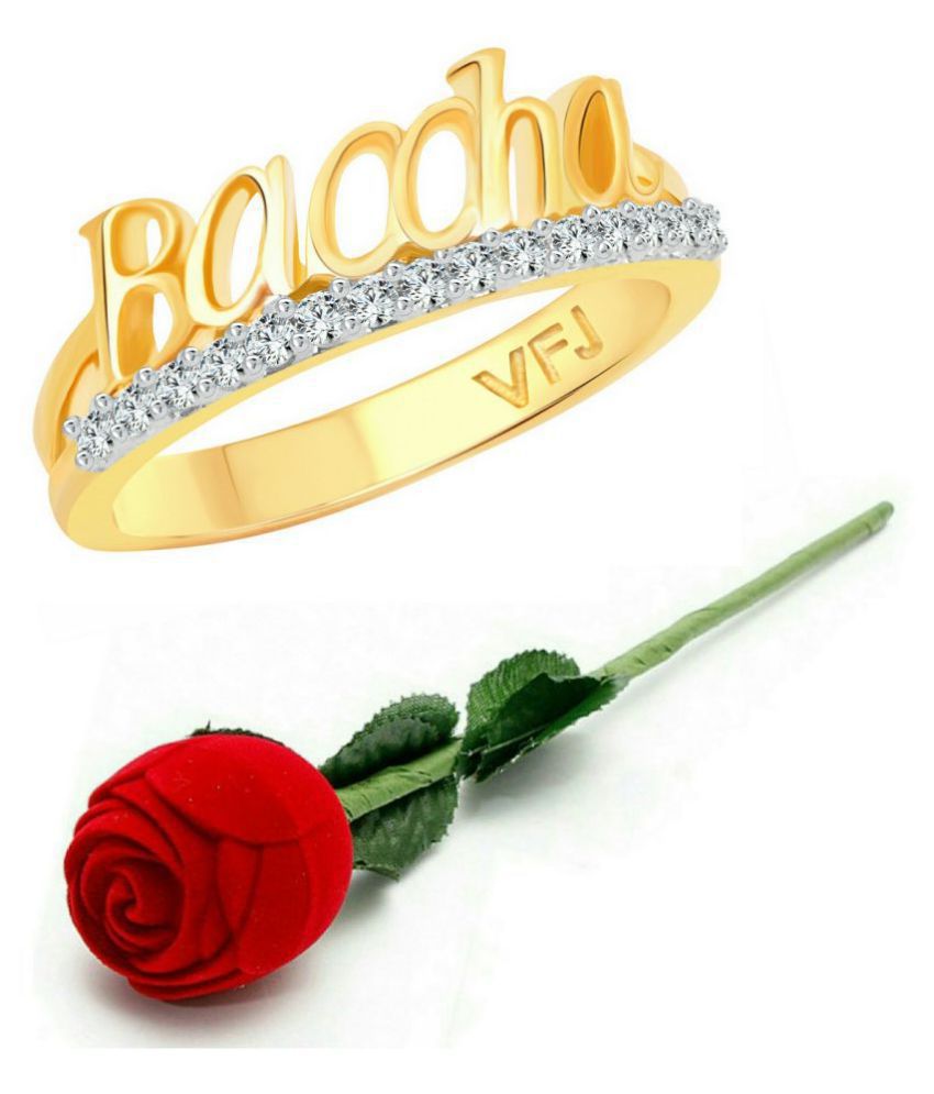     			Vighnaharta Romantic Word "BACCHA" CZ Gold and Rhodium Plated Alloy Ring with Rose Box for Women and Girls - [VFJ1262ROSE-G12]