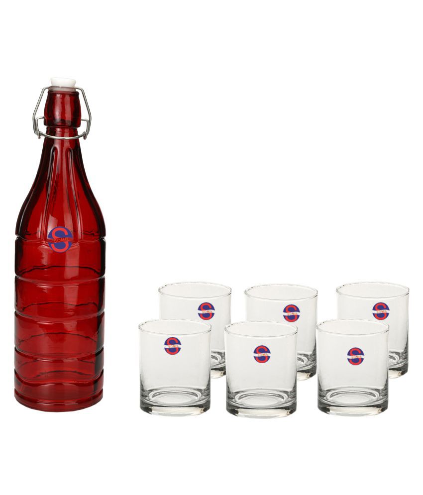     			Somil Glass Bottle Glass Set, Transparent, Pack Of 7, 1000 ml