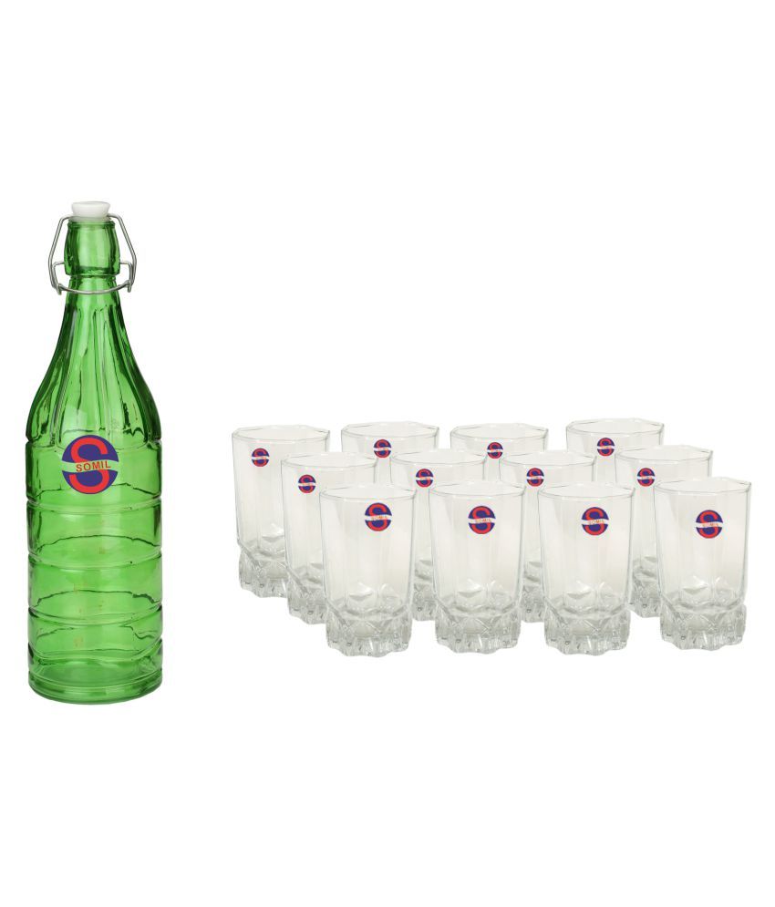     			Somil Glass Bottle Glass Set, Transparent, Pack Of 13, 1000 ml