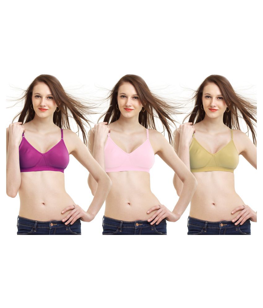     			Madam Pack of 3 Cotton Non Padded Women's Seamless Bra ( Multi Color )