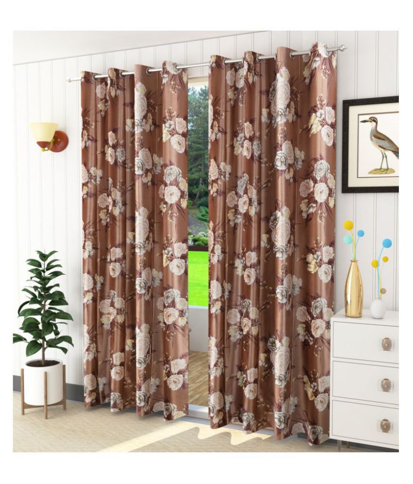     			Homefab India Floral Blackout Eyelet Door Curtain 7ft (Pack of 2) - Brown