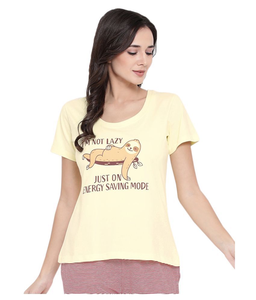     			Clovia Cotton Night T-Shirt - Yellow