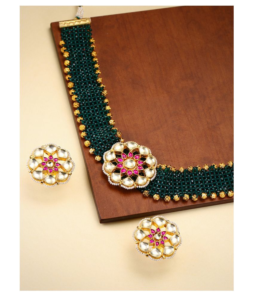     			Priyaasi Brass Multi Color Choker Traditional Gold Plated Necklaces Set