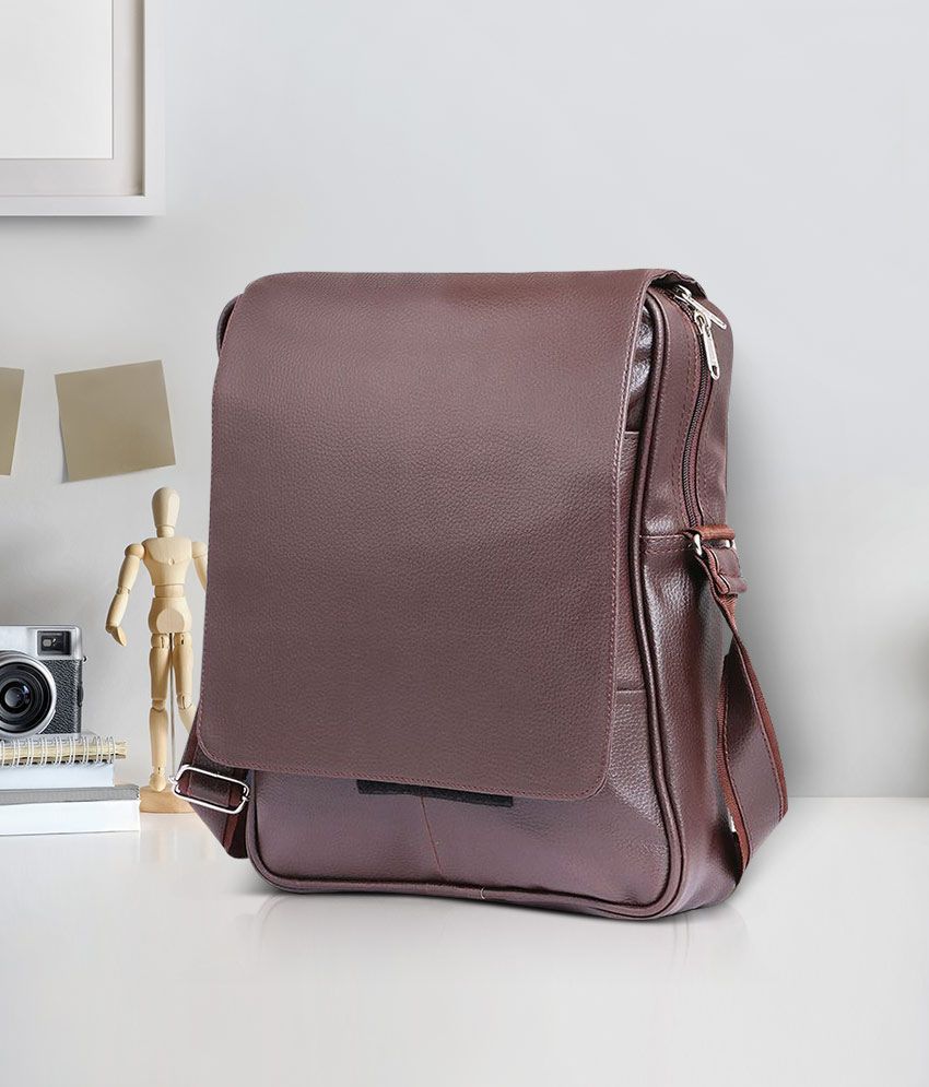 Tuscany Brown Premium P.U Leather Laptop Bag Office Bag Sling Bag For Men & Women/Side Bag Cross ...