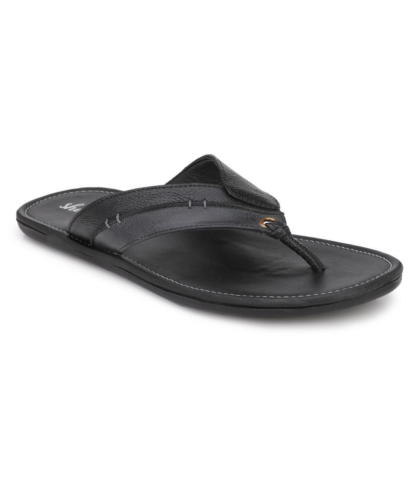 shences black leather slippers