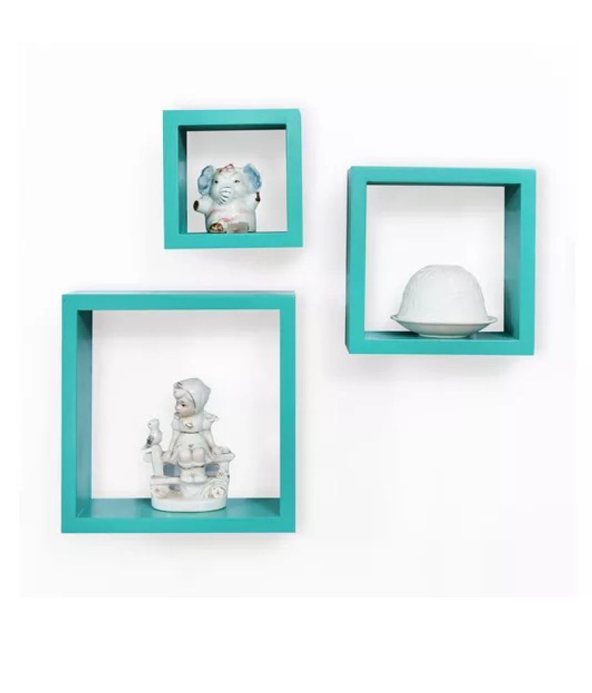 Onlineshoppee Square Nesting MDF Wall Shelf Blue