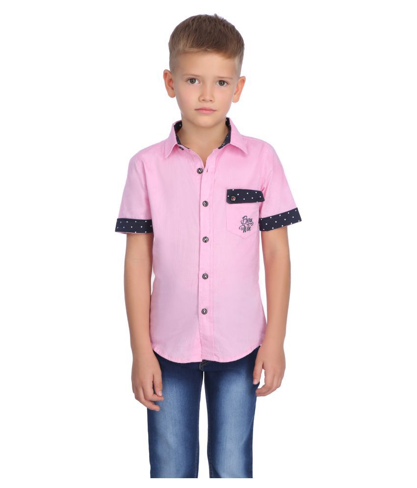     			Proteens Boys Pink Regular Fit Solid Casual Shirt