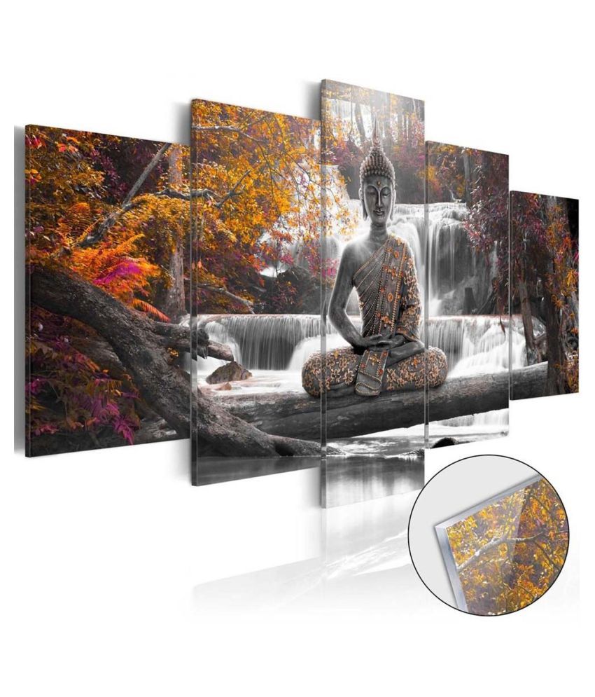 Lonely Tree Buddhist Monk Meditation Starry Night 5 Panel Canvas Print Wall Art 