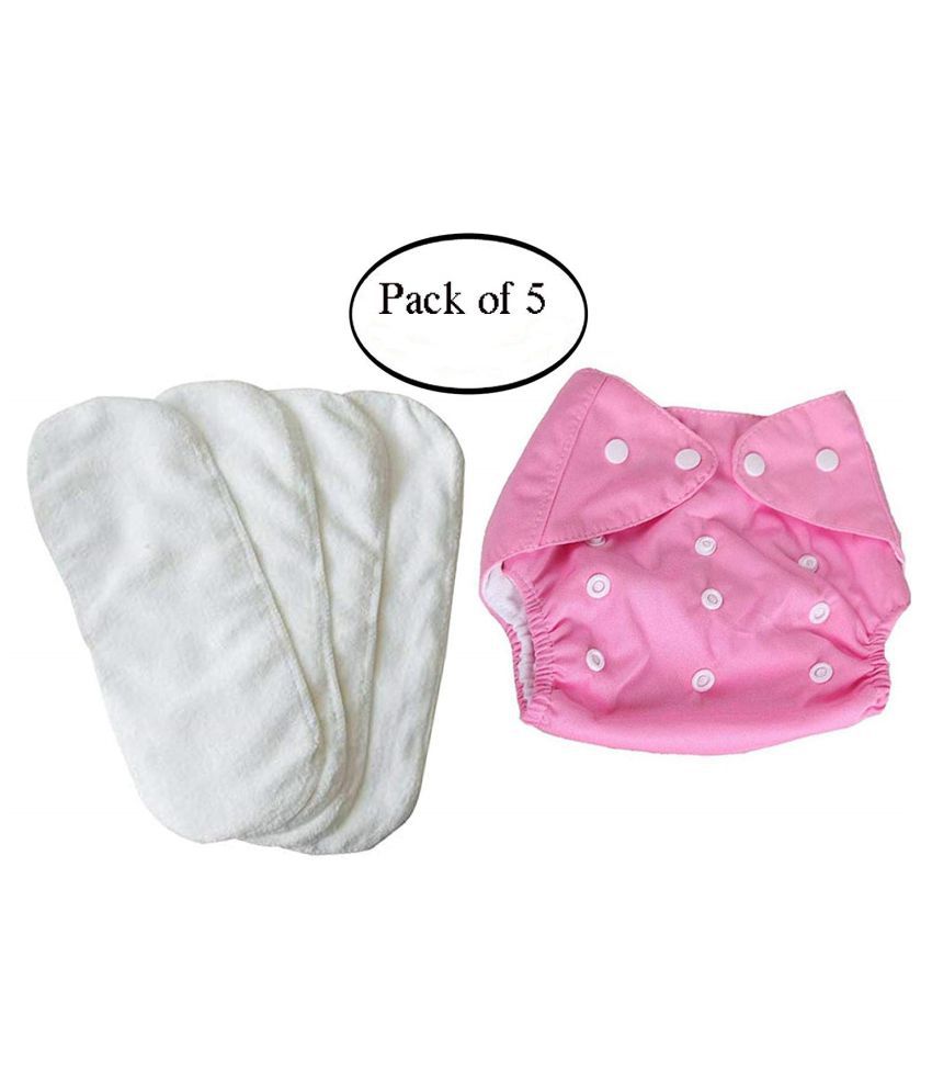     			YUTIRITI 5 Pc Combo 1 Pc Plain Adjustable Diaper 4 Pc Diaper Changing Insert Cloth Pad for Babies