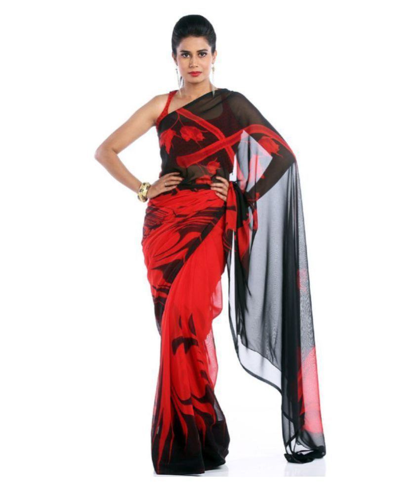     			Kanooda Prints Red Georgette Saree