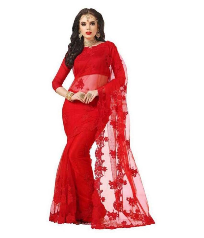 Teeswala Red Net Saree - Buy Teeswala 