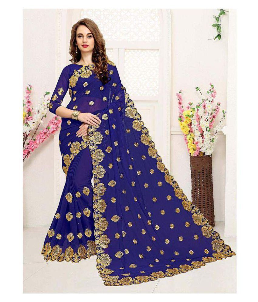 Manisha Trading Blue Georgette Saree - Buy Manisha Trading Blue ...