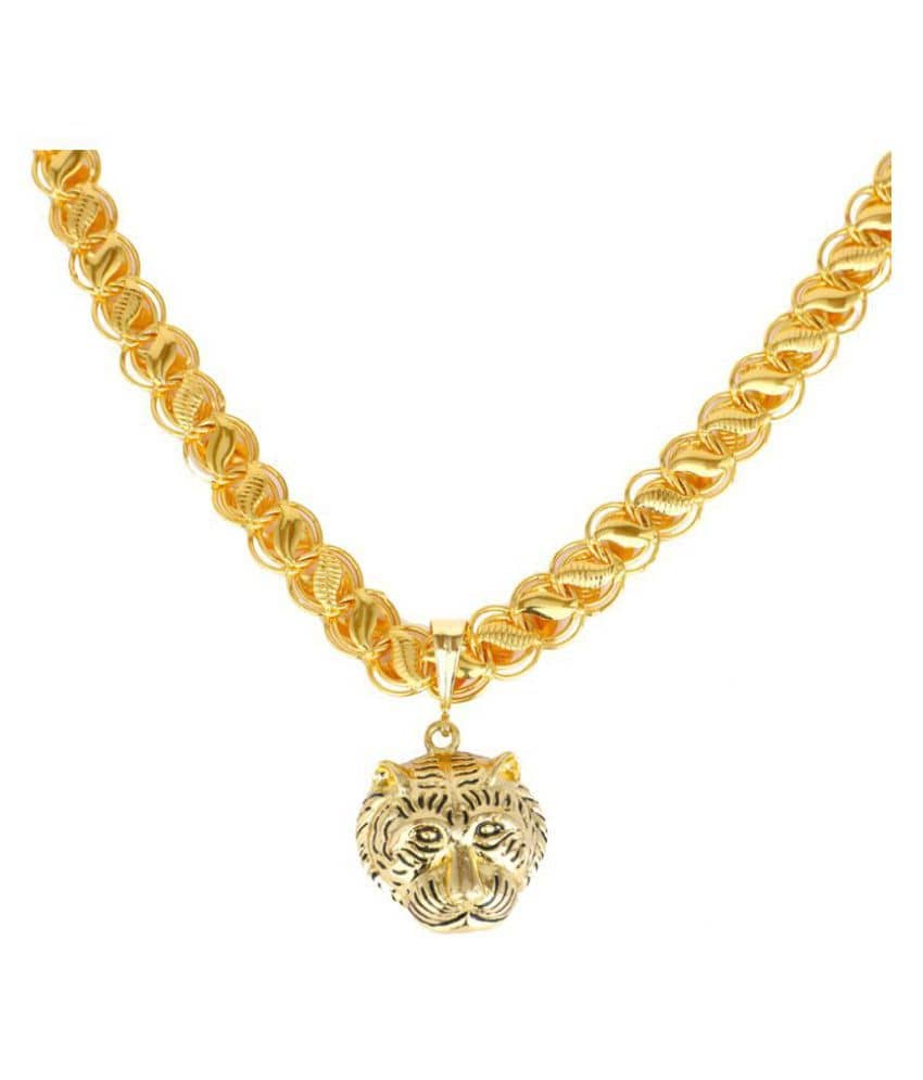 DIPALI Stainless Steel Lion Head Pendant Chain Gold Plated