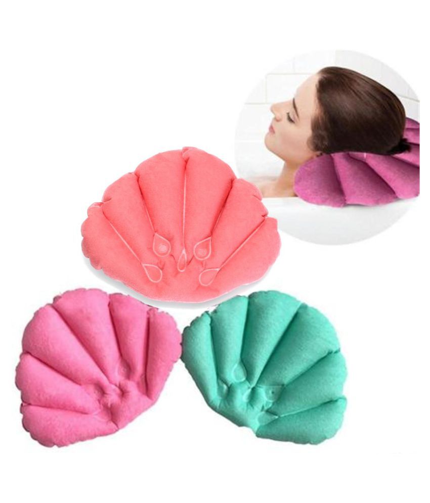 Shell Inflatable Terrycloth Bath Pillow Suction Cup Home Spa Back