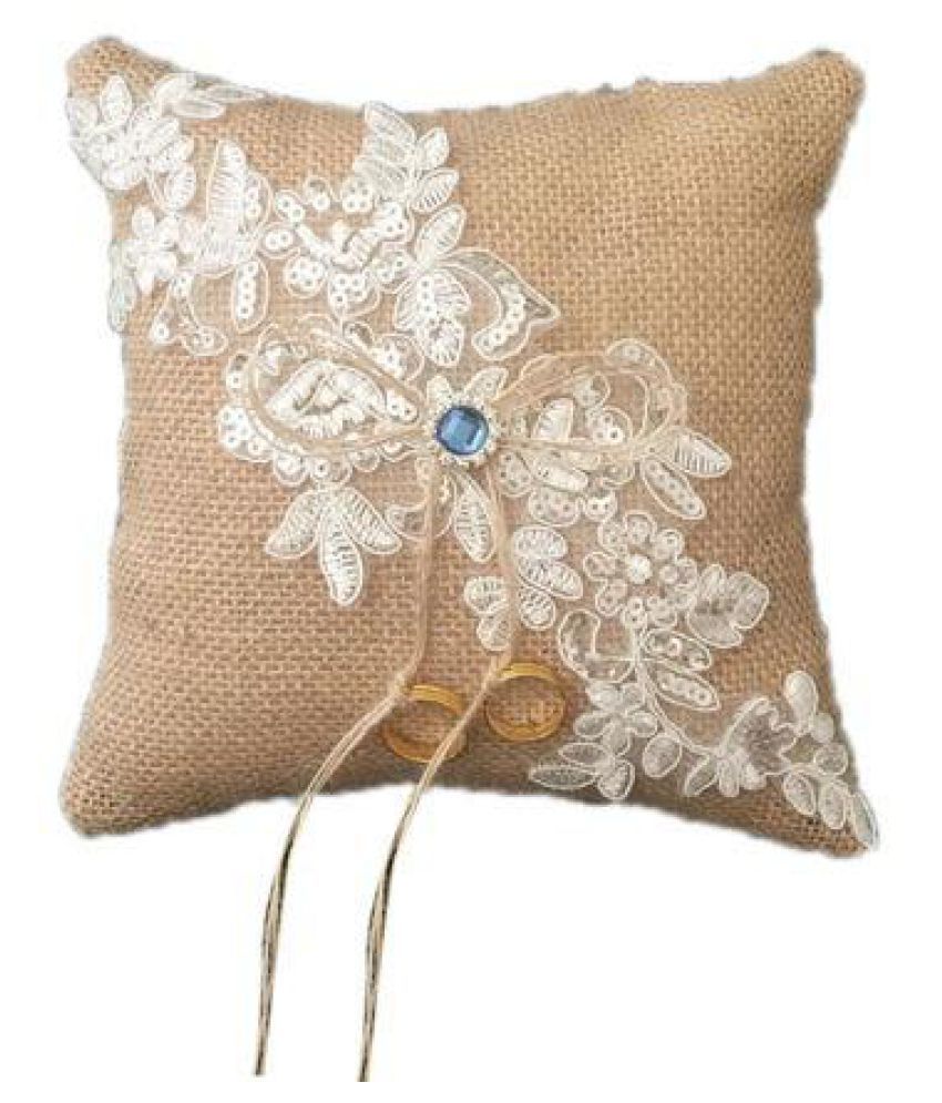 20cm Wedding Ring Bearer Pillow Sequins Cushion With Ribbon