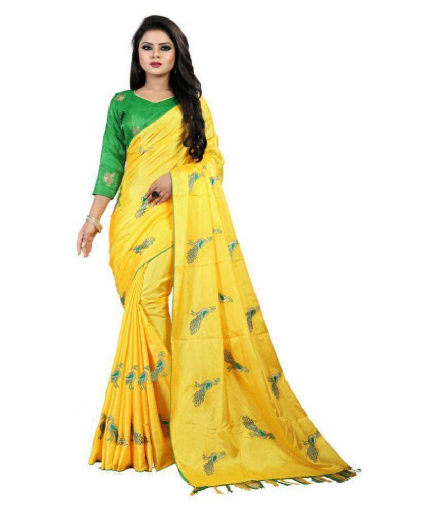 Maiya Saree Yellow Dupion Silk Saree Buy Maiya Saree Yellow Dupion Silk Saree Online At Low