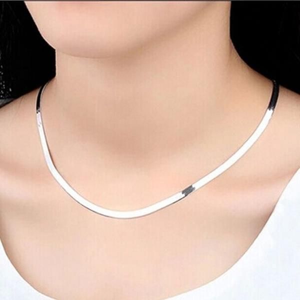 silver flat chain necklace womens