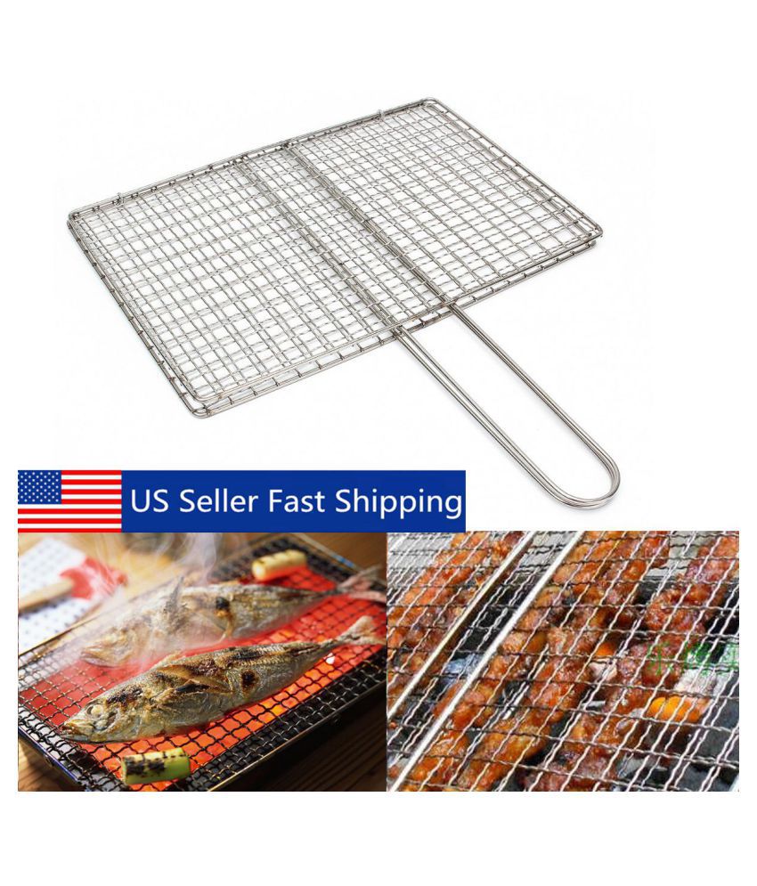 Stainless-Steel BBQ Fish Meat Net Barbecue Grill Mesh Wire Clamp Outdoor Picnic