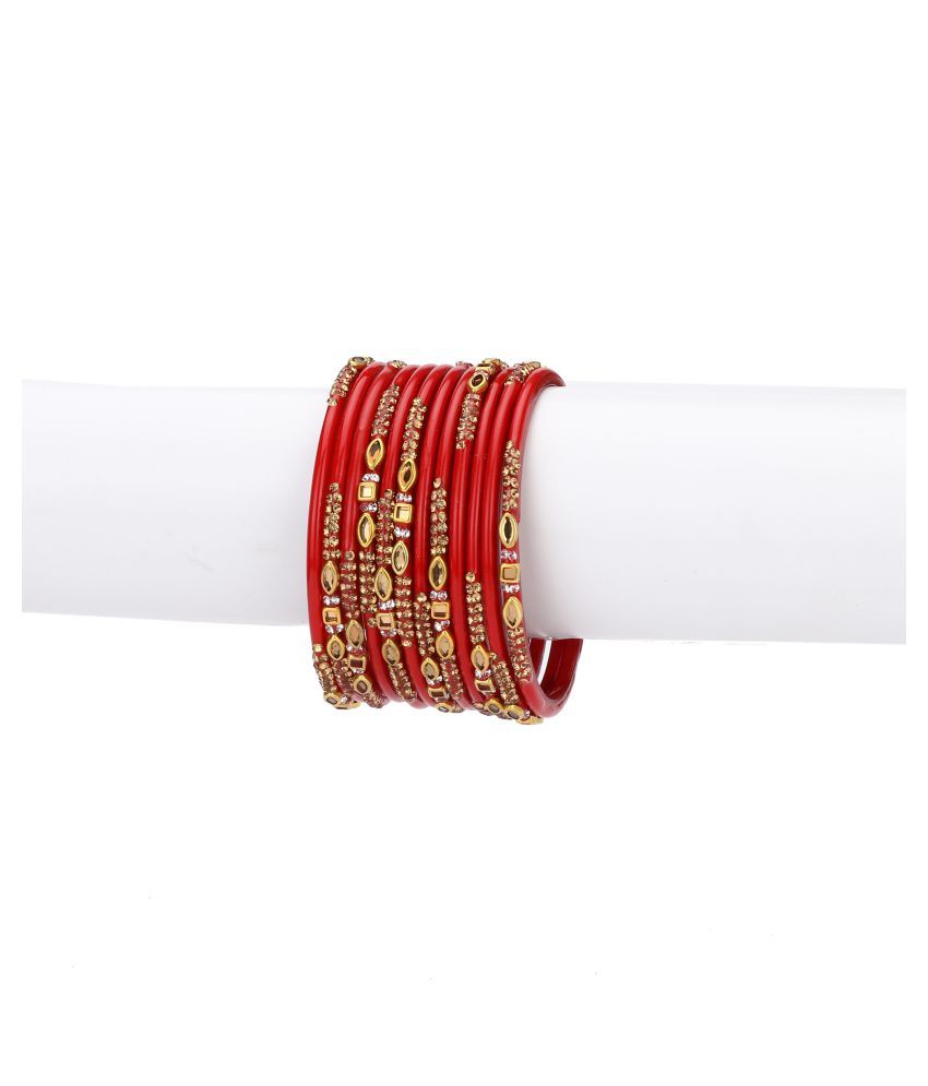     			Designer Colorful Collection Red & Golden 12 Fashion Bangle Set Ornamented With Exclusive Beads-GQ1