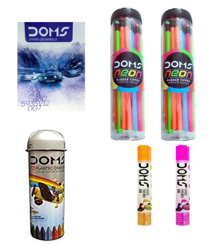 DOMS NOTE BOOK +DOMS NEON GRAPHITE PENCIL ( + 1 SHARPENER + 1 ERASER