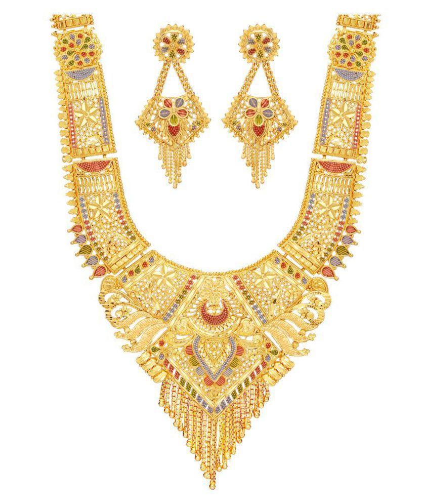 Mansiyaorange Multi Color Long Haram Traditional 22kt Gold Plated Necklaces Set Buy 