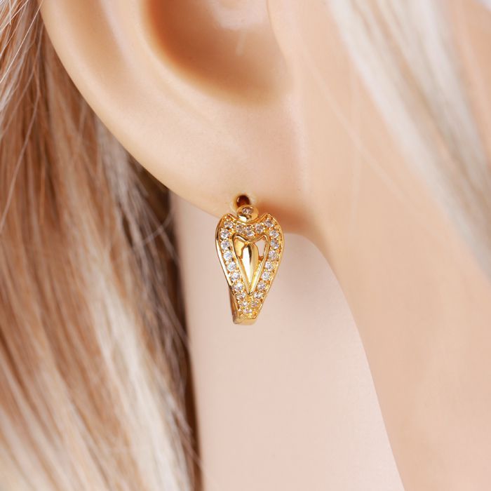 22K Gold Plated Heart Fashion Ear Stud with American Diamond - From Hot ...