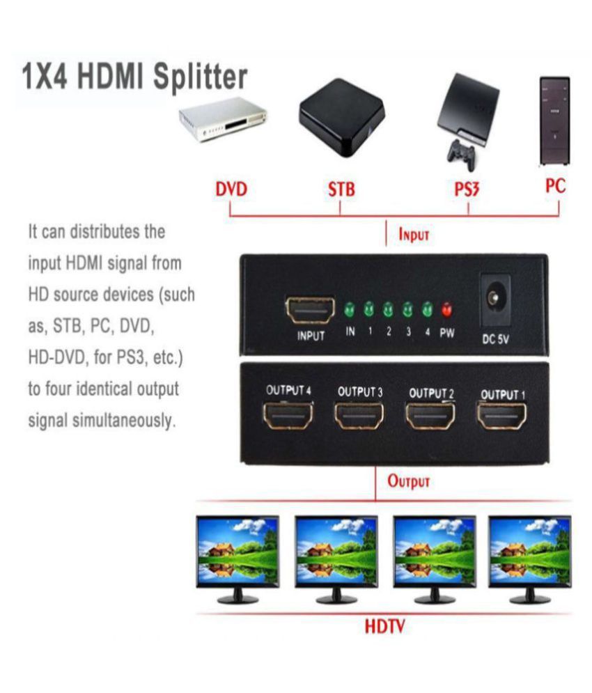 4 Port Full Hd Hdmi Splitter 1x4 4 Port Hub Repeater Amplifier V1 4 3d 1080p