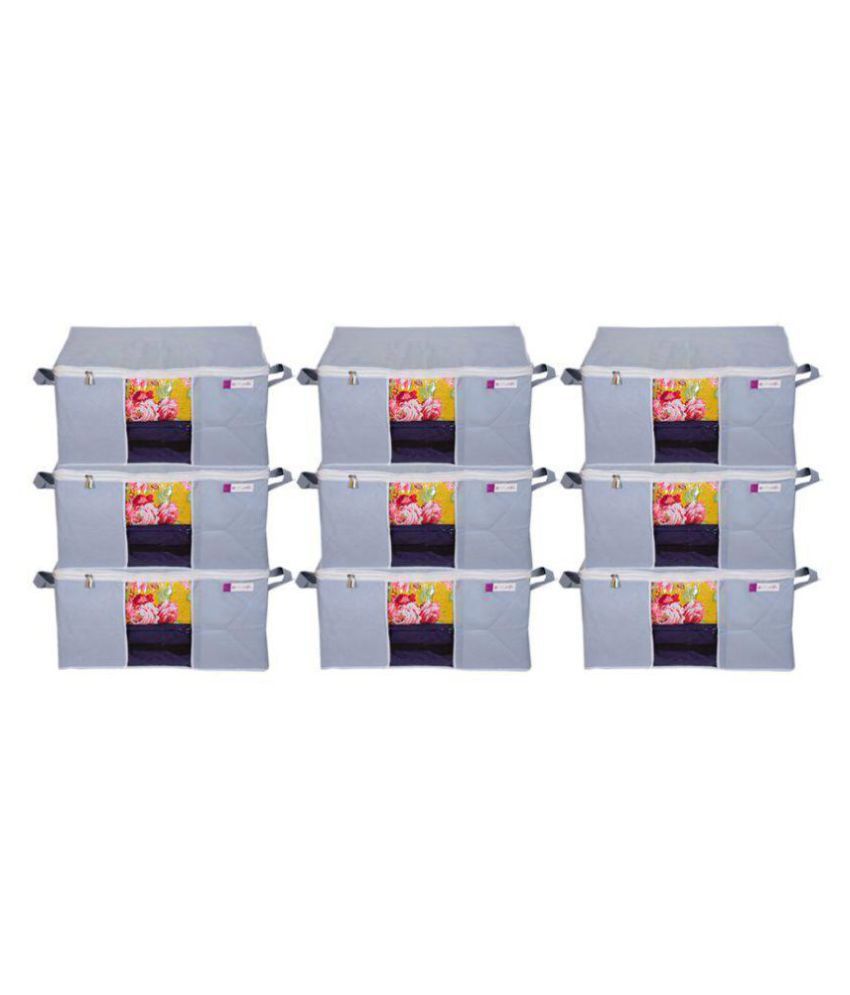     			Prettykrafts Set of 9 Underbed/ Closet Cupboard Storage Box/Basket/Bag, Storage Organizer, Blanket Cover with Side Handles - Grey