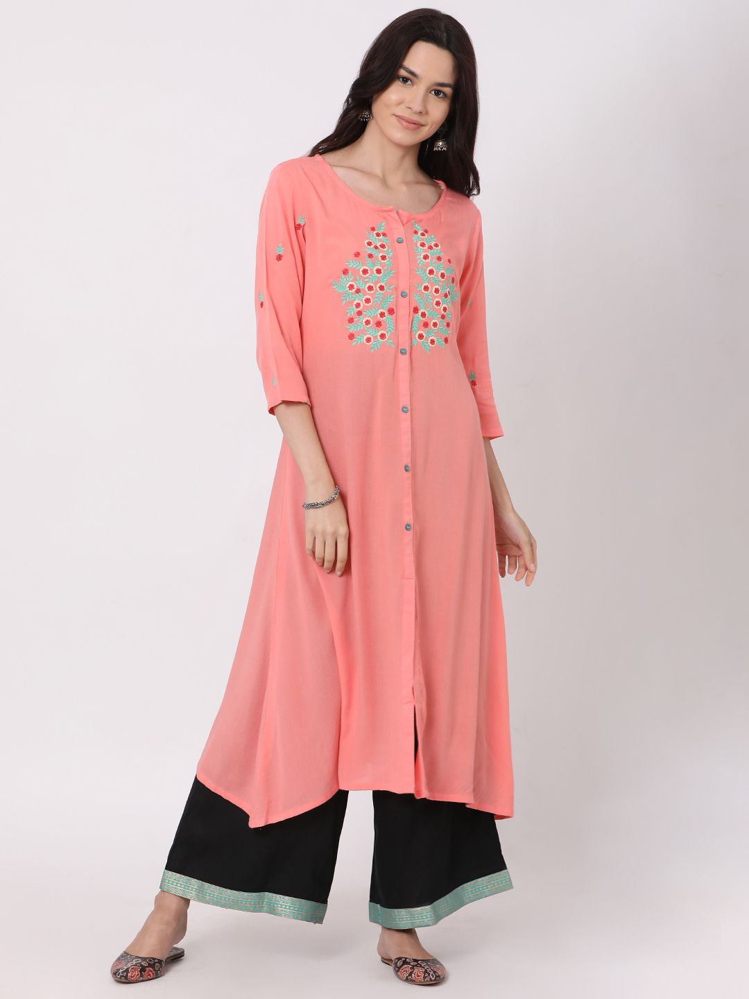     			Alena - Peach Cotton Women's Asymmetrical Kurti