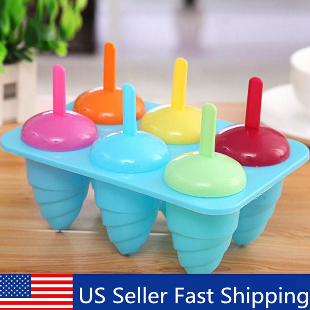 6 Cell Frozen Ice Cream Pop Mold Popsicle Maker Lolly Mould Tray Pan Kitchen DIY 